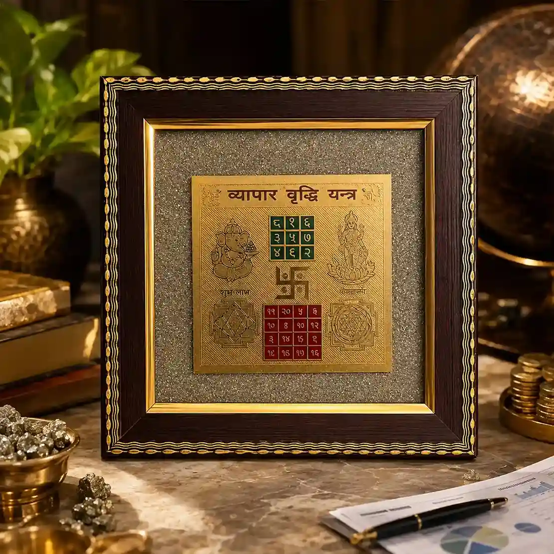 Vyapar Vriddhi Yantra on Raw Pyrite Frame